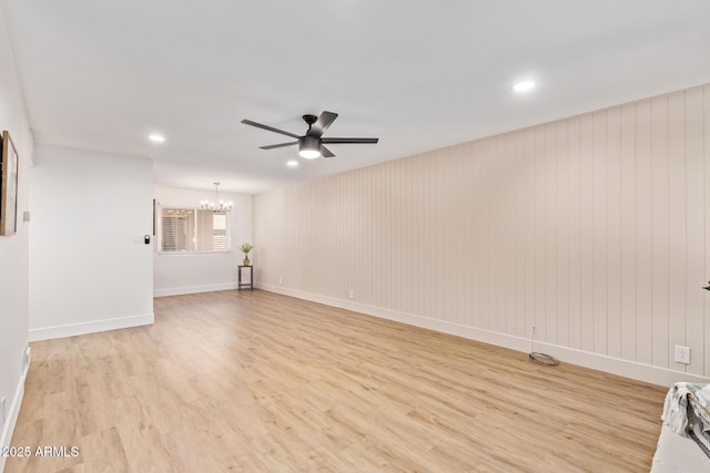 2015 E Southern Ave Unit 16, Tempe, AZ 85282 - unfurnished living room with a chandelier, light wood-style flooring, ceiling fan, and recessed lighting