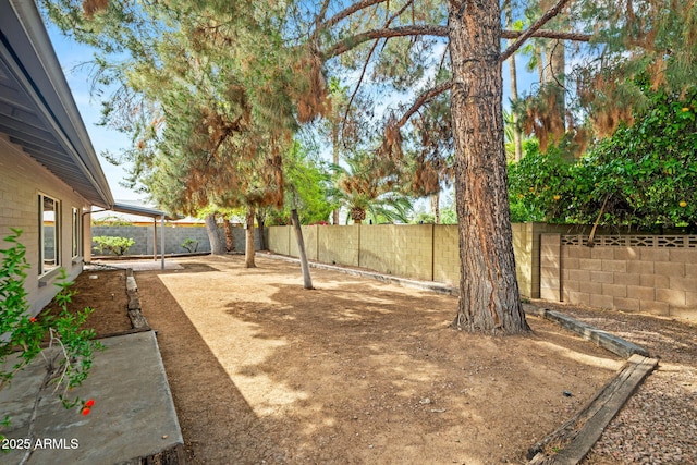 view of yard with a fenced backyard