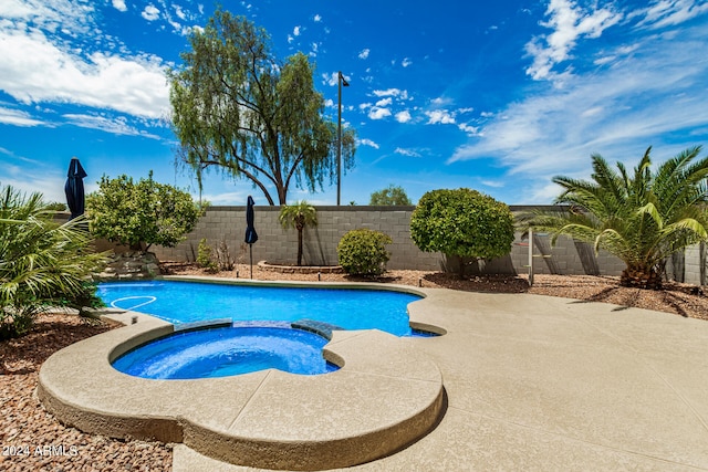 view of swimming pool with an in ground hot tub and a patio area