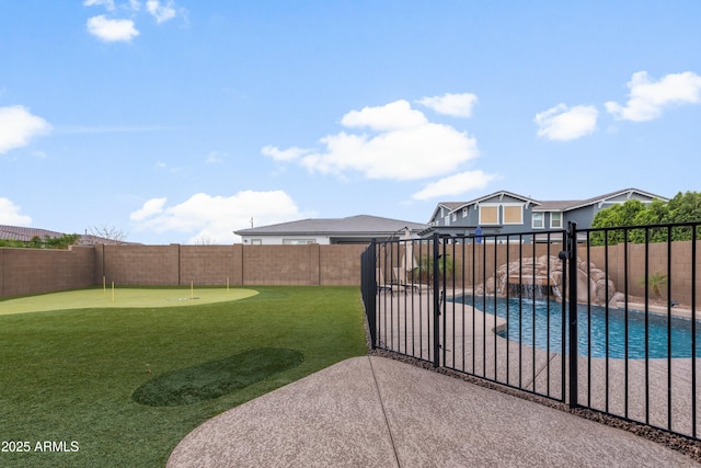 view of pool with a patio area, a fenced backyard, and a fenced in pool