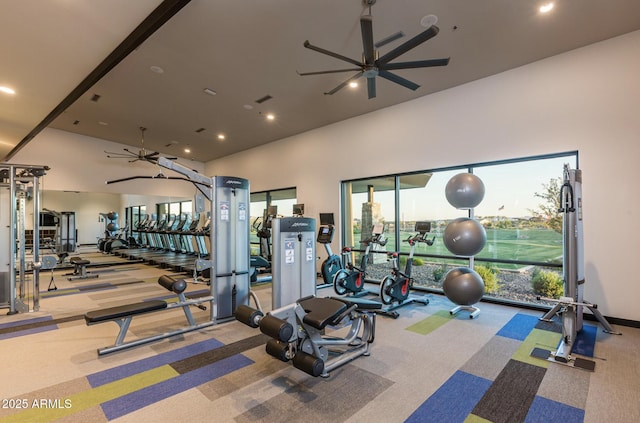 10322 E Topaz Ave, Mesa, AZ 85212 - workout area with carpet, ceiling fan, plenty of natural light, and recessed lighting