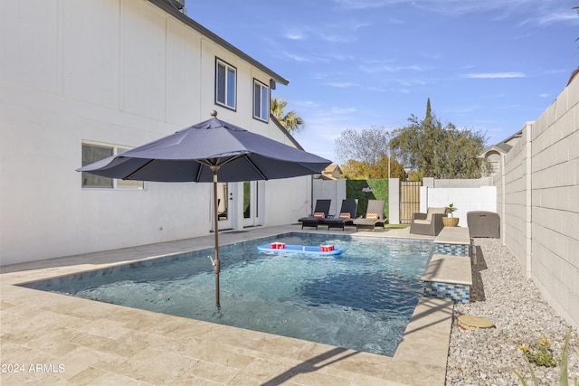 view of swimming pool with a patio area