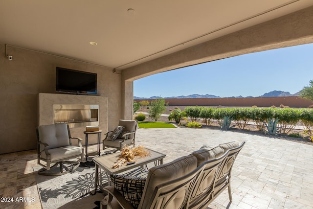 view of patio featuring a mountain view