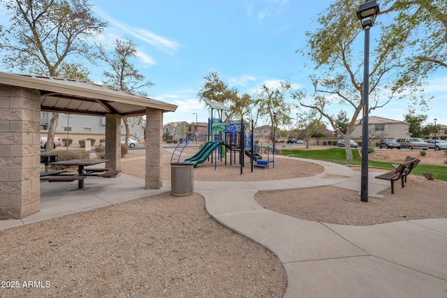 community play area with a gazebo