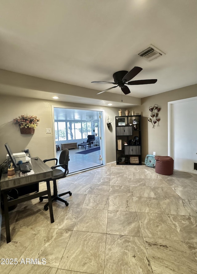 office with visible vents and ceiling fan