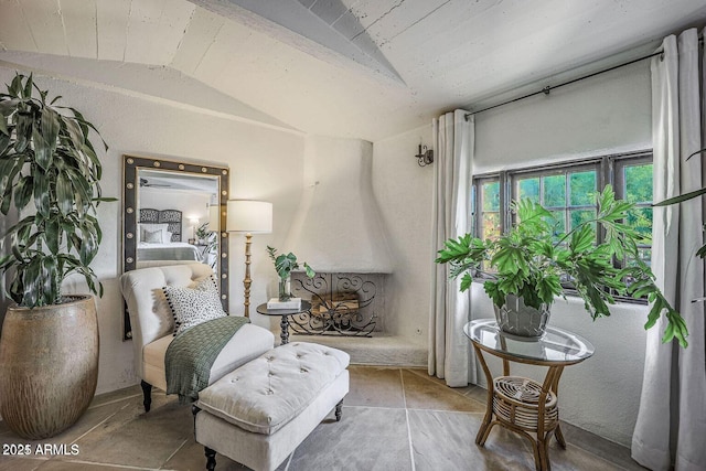 sitting room with lofted ceiling