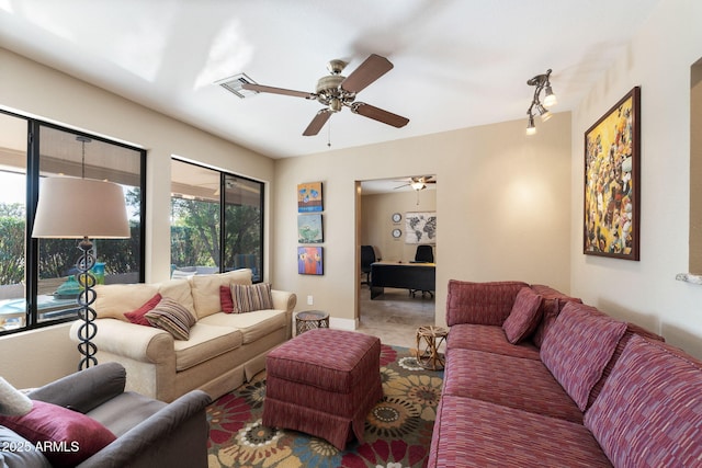 living room featuring a wealth of natural light