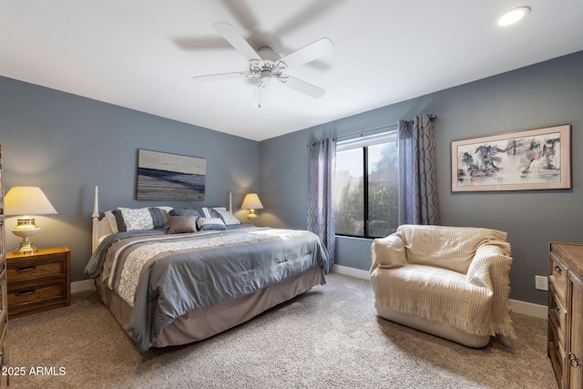 bedroom featuring carpet and ceiling fan