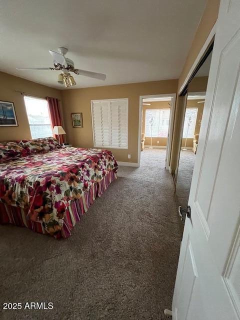 bedroom with carpet flooring and ceiling fan