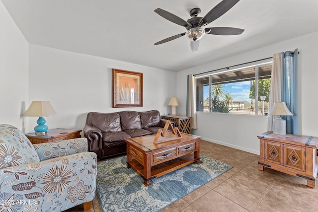 665 W Chaparral Rd, Wickenburg, AZ 85390 - living room featuring a ceiling fan, tile patterned flooring, and baseboards