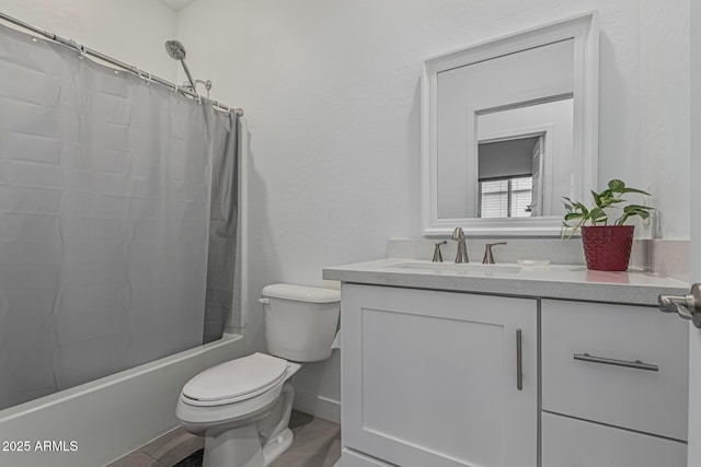 32102 N Walnut St, Wittmann, AZ 85361 - full bathroom featuring vanity, toilet, shower / bathtub combination with curtain, and baseboards