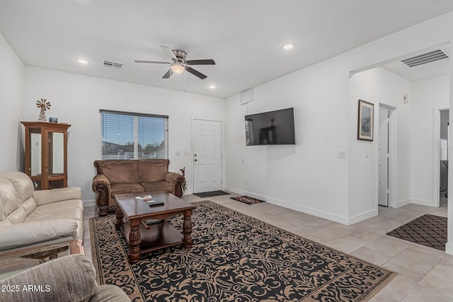 32102 N Walnut St, Wittmann, AZ 85361 - living area with a ceiling fan, recessed lighting, baseboards, and light tile patterned flooring