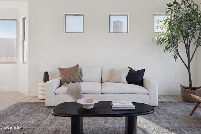 living area featuring wood finished floors and baseboards