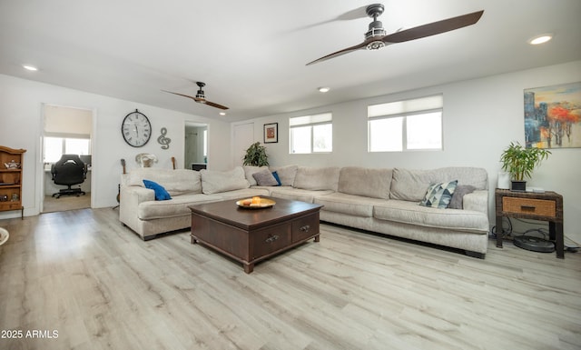 2320 E Mulberry Dr, Phoenix, AZ 85016 - living area with recessed lighting, a ceiling fan, and light wood-type flooring