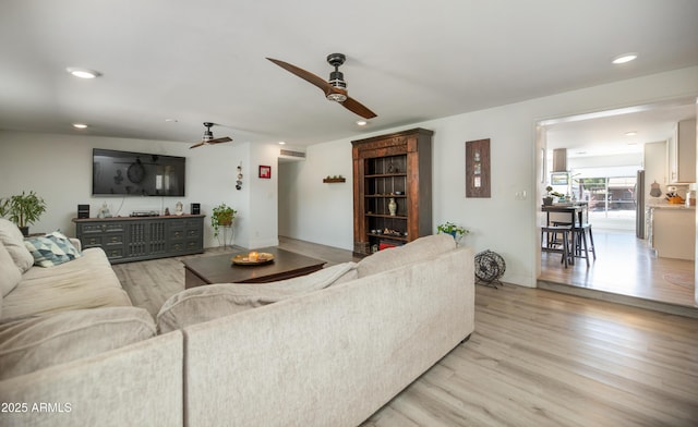 2320 E Mulberry Dr, Phoenix, AZ 85016 - living room with recessed lighting, ceiling fan, baseboards, and light wood finished floors