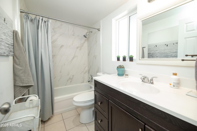 2320 E Mulberry Dr, Phoenix, AZ 85016 - bathroom featuring vanity, toilet, tile patterned floors, and shower / bath combo with shower curtain