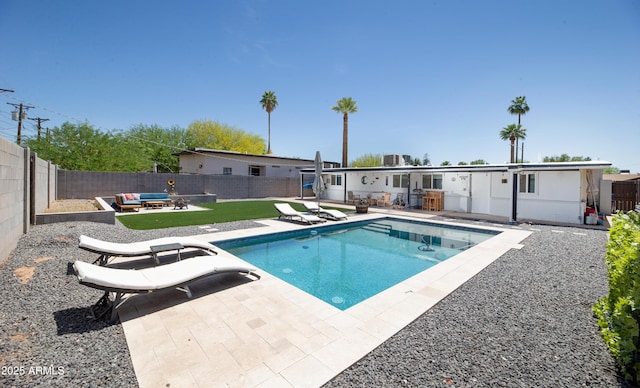 2320 E Mulberry Dr, Phoenix, AZ 85016 - view of pool with a fenced in pool, a fenced backyard, an outdoor living space with a fire pit, and a patio area