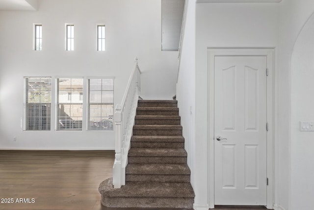 staircase featuring hardwood / wood-style flooring