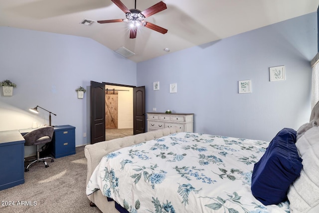 775 E Leslie Ave, San Tan Valley, AZ 85140 - carpeted bedroom featuring vaulted ceiling, an office area, and a ceiling fan