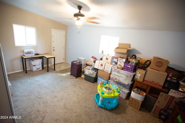 storage area featuring ceiling fan