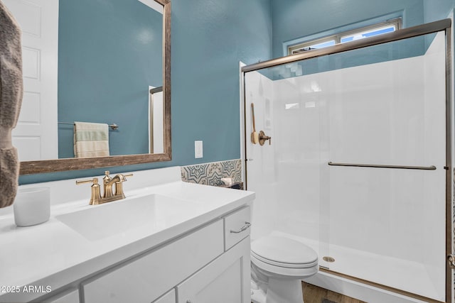 3915 N Shannon Cir, Mesa, AZ 85215 - full bath with a stall shower, vanity, and wood finished floors