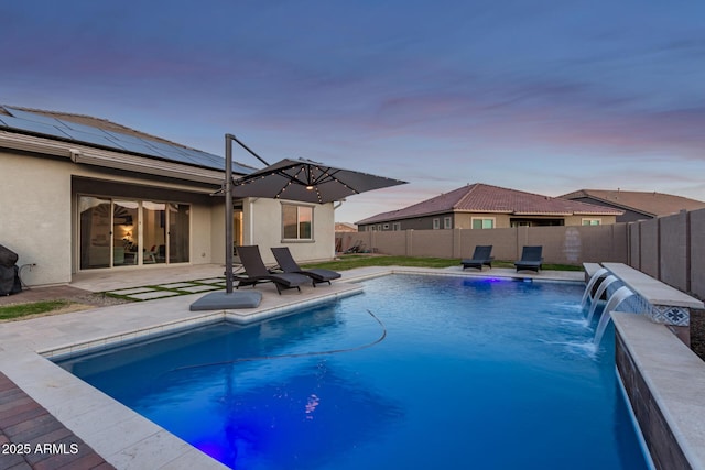 view of pool with a patio area, a fenced backyard, and a fenced in pool