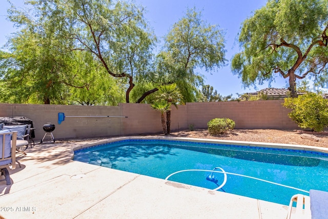 view of pool featuring a fenced backyard and a patio area