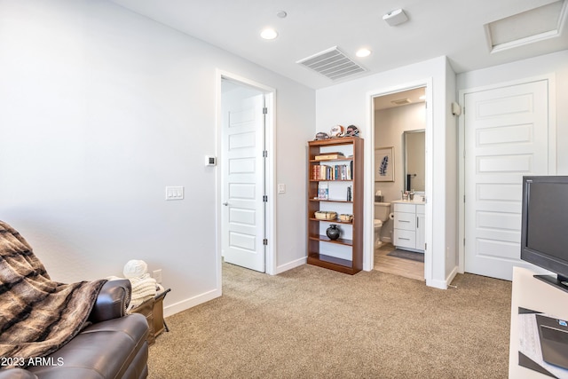 4100 S Pinelake Way Unit 149, Chandler, AZ 85249 - sitting room featuring light colored carpet, attic access, and recessed lighting