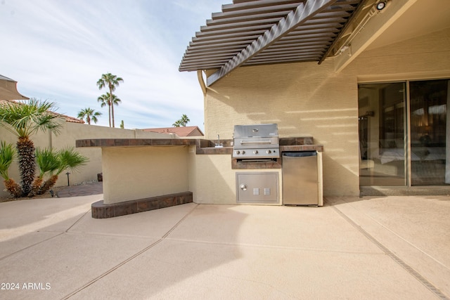 view of patio with an outdoor kitchen and area for grilling