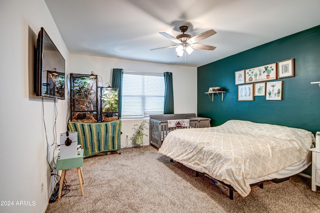 bedroom featuring carpet and ceiling fan