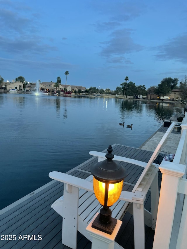 view of dock with a water view