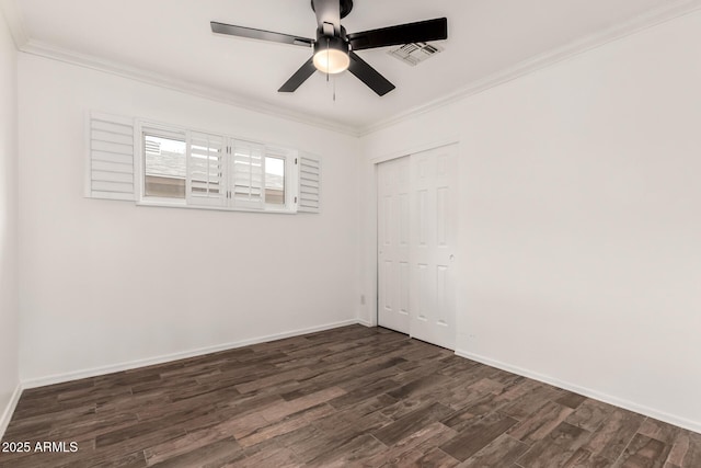 538 W 13th St, Tempe, AZ 85281 - empty room featuring dark wood finished floors, a ceiling fan, crown molding, and baseboards
