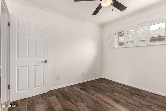 538 W 13th St, Tempe, AZ 85281 - unfurnished room featuring dark wood finished floors, ornamental molding, a ceiling fan, and baseboards