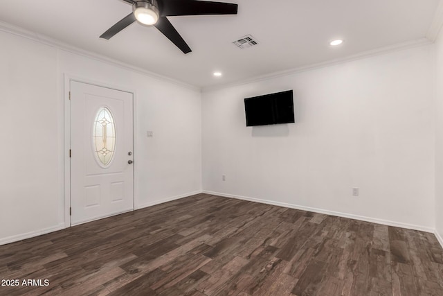 538 W 13th St, Tempe, AZ 85281 - entryway with dark wood-style floors, a ceiling fan, ornamental molding, baseboards, and recessed lighting