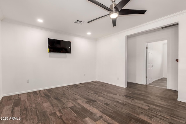 538 W 13th St, Tempe, AZ 85281 - unfurnished room with a ceiling fan, dark wood finished floors, ornamental molding, baseboards, and recessed lighting