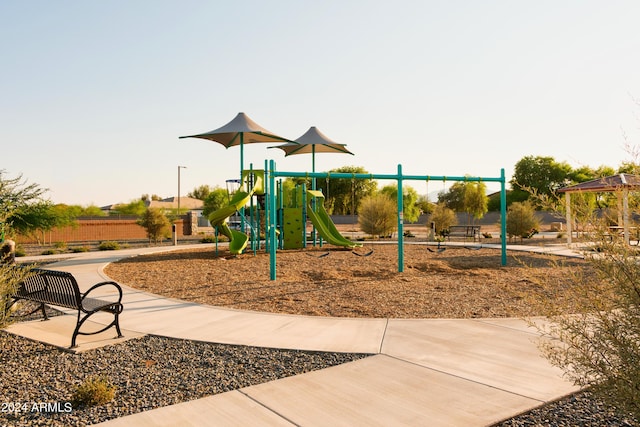 community jungle gym with a gazebo