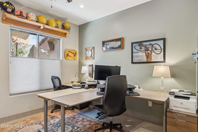 office area featuring recessed lighting