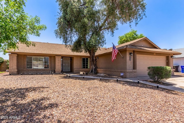 2031 W Gila Ln, Chandler, AZ 85224 - ranch-style house with a garage, brick siding, concrete driveway, and roof with shingles