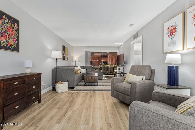 living room with light hardwood / wood-style floors