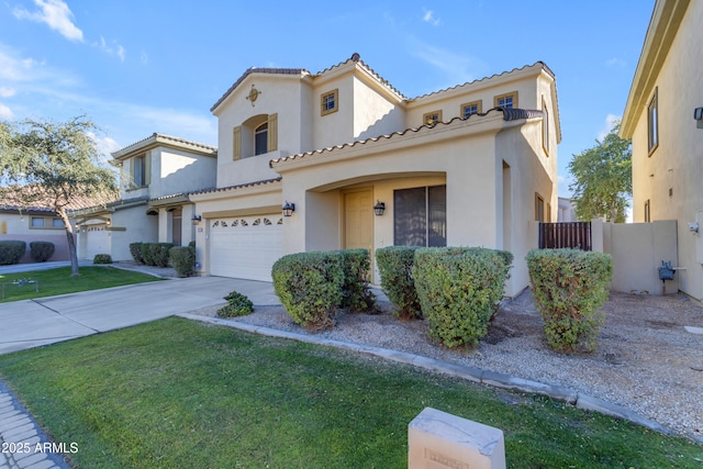 view of front facade featuring a garage and a front lawn