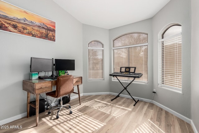 home office featuring light hardwood / wood-style flooring