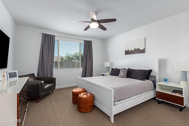 bedroom featuring carpet floors and ceiling fan