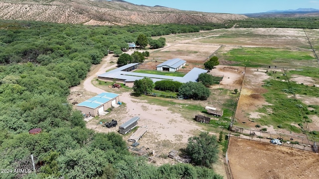 aerial view featuring a mountain view and a rural view