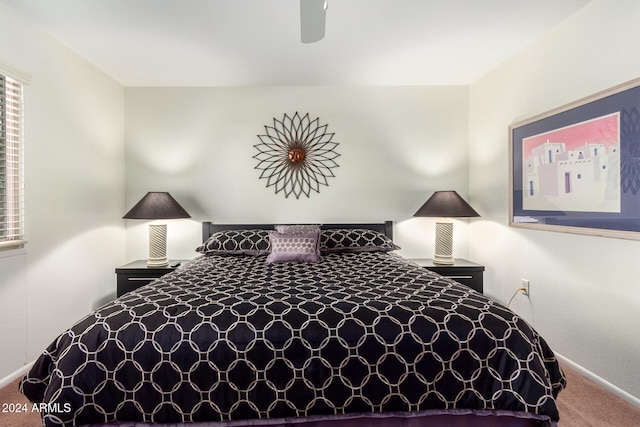 bedroom with carpet floors and ceiling fan