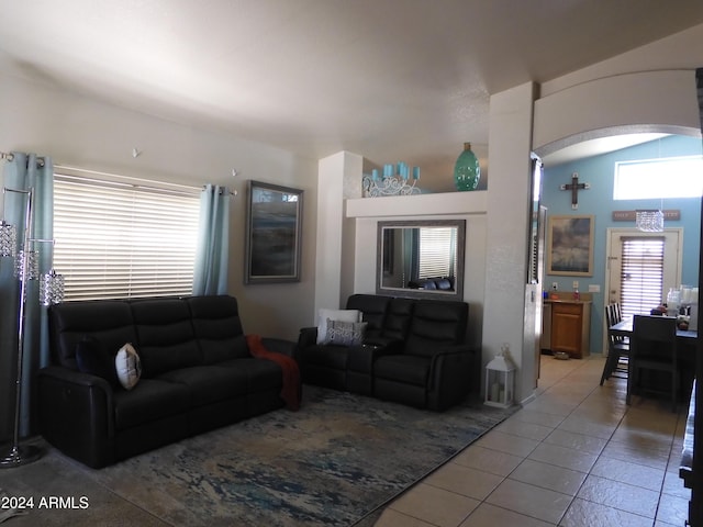 living room featuring tile patterned floors