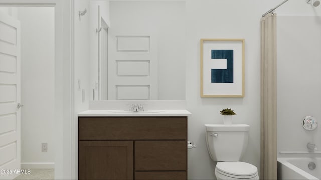 bathroom with vanity, toilet, and shower / tub combo