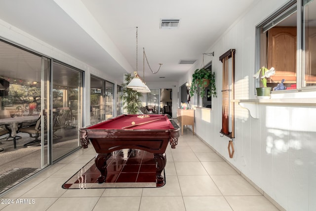 rec room with light tile patterned floors and pool table