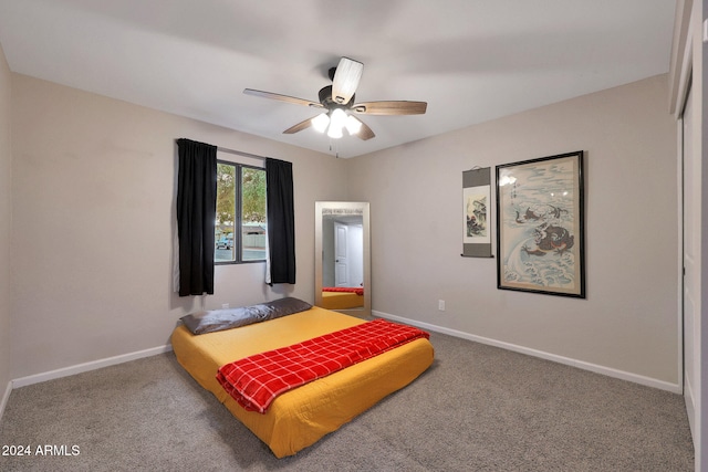 bedroom with carpet flooring and ceiling fan