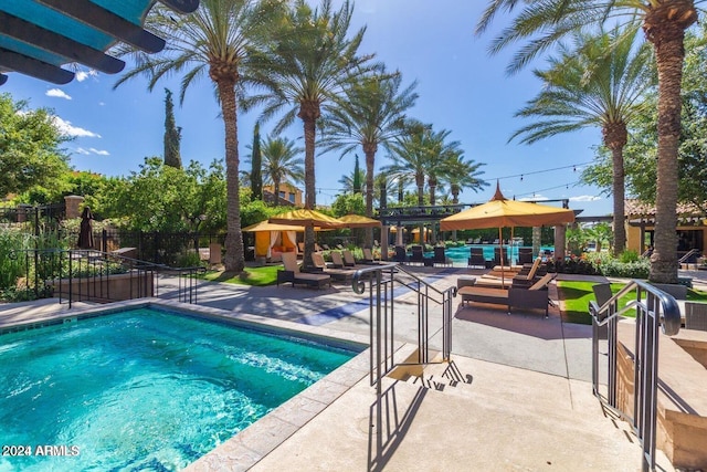 view of pool featuring a patio area