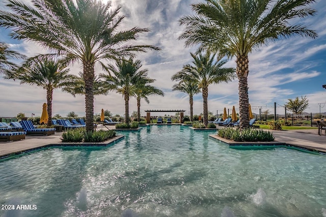 view of pool featuring a patio